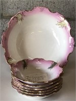 Pink Luster Fruit Bowl & 6 bowls