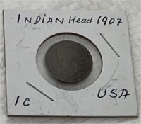 Indian head penny coin - 1907 - USA