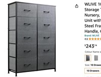 WLIVE 10-Drawer Dresser, Fabric Storage Tower