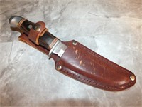 HUNTING KNIFE AND LEATHER SHEATH