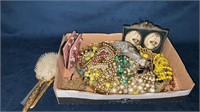 Vintage Costume Jewelry Lot with Dresser Set