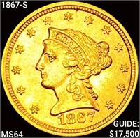 1867-S $2.50 Gold Quarter Eagle CHOICE BU