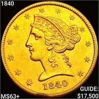1840 $5 Gold Half Eagle CHOICE BU+