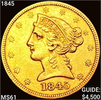 1845 $5 Gold Half Eagle UNCIRCULATED