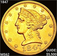 1847 $5 Gold Half Eagle UNCIRCULATED