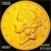 1859 $20 Gold Double Eagle UNCIRCULATED