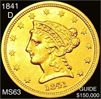 1841-D $2.50 Gold Quarter Eagle CHOICE BU