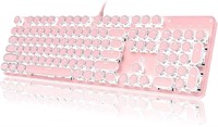 Pink Mechanical Keyboard, 104 Keys Wired Retro Typ