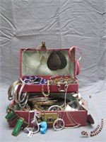 Assorted Costume Jewelry In Wooden Box