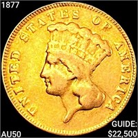 1877 $3 Gold Piece CLOSELY UNCIRCULATED