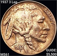 1937 3 Leg Buffalo Nickel UNCIRCULATED