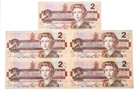 Canada, 1989 - Lot 5 $10 In Sequence Gem Unc