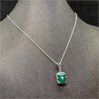 Sterling Silver Green Onyx Emerald-Cut Pendant