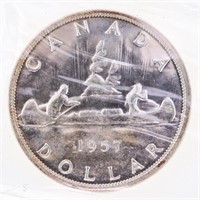 1957 Canada Silver Dollar 1 Waterline MS 63  ICCS