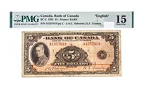 Bank of Canada 1935 $5, Osborne | Towers Choice Fi