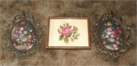 OVAL BRASS FLORAL PLAQUES & ROSE CROSS STITCH