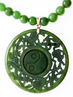 Custom Hand Made 24" Green Nephrite Jade Bead Nec