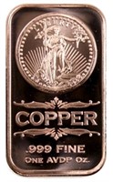 .999 Fine Copper 1oz Bar - Liberty.