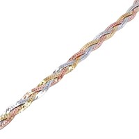 Tri-Color Braided Necklace 14k Gold 15.5"