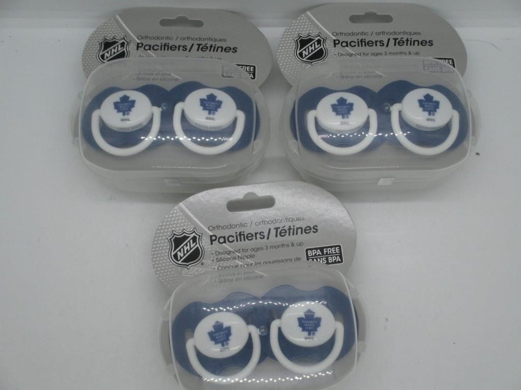 Lot of 3 NHL Toronto Maple Leafs Pacifiers 2-Packs