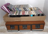 CASSETTE TAPES AND STORAGE BOX, CD'S