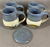 (4) Sherwood Pottery Mugs, 1-Lid
