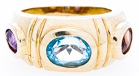 14kt Yellow Gold Fancy Design Cocktail Ring, Blue