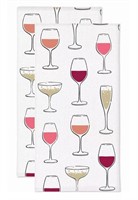 2pk Wine Glass Print Kitchen Towel