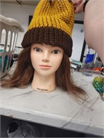 yellow and brown yarn beanie