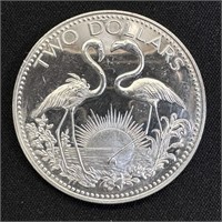 1974 Silver Bahamas $2 Flamingos