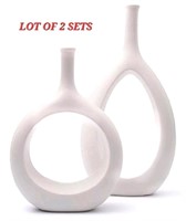 LOT OF 2 SETS - Samawi Modern Ceramic Vase. White,