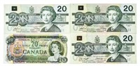 Grouping of 4 Canada $20 1 x 1969, 3 x 1991 EF- GE