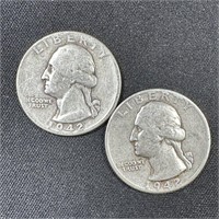 (2) 1942 Washington Silver Quarters