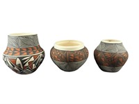 (3) Acoma Pueblo Pottery Vases. Native American