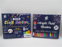 Lot of TBC 8pc Chalk & 24pc Acrylic Marker Sets