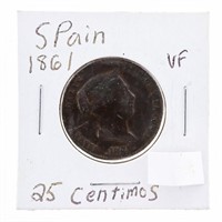 1861 Spain 25 Centimes - Segovia Mint