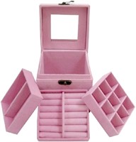 Retro Jewellery Box 3 Layers with Mirror, Pink Vel