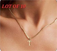 LOT OF 10 - JECOMY Initial Gold Plated Letter Neck