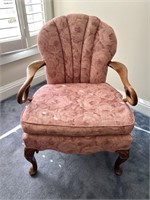 Vintage Carved Wood Upholstered Armchair