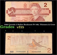 1986 Canada 2 Dollar Banknote P# 94b, Thiessen & C