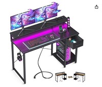 Gaming Desk with LED Lights & Power Outlet