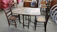 Antique Table & 2 Asstd Vintage Chairs