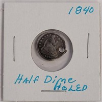 1840 HALF DIME WITH HOLE PUNCHED