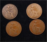 Group of 4 Coins, Great Britain Pennies, 1912, 191