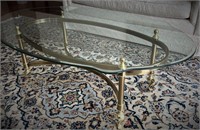 Brass Base Beveled Glass Top Oval Coffee Table