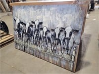 Metal Cows On Wooden Canvas