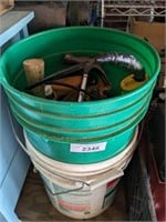 BUCKETS OF POWER TOOLS, DRILL, MISC HAND TOOLS