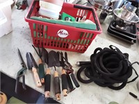 Hose & Basket of Garden Tools & Supplies