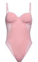 LARGE - WOMENS  MESH SIDE BODYSUIT /PINK