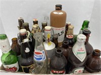 Tray of old Beer and Liquor Bottles